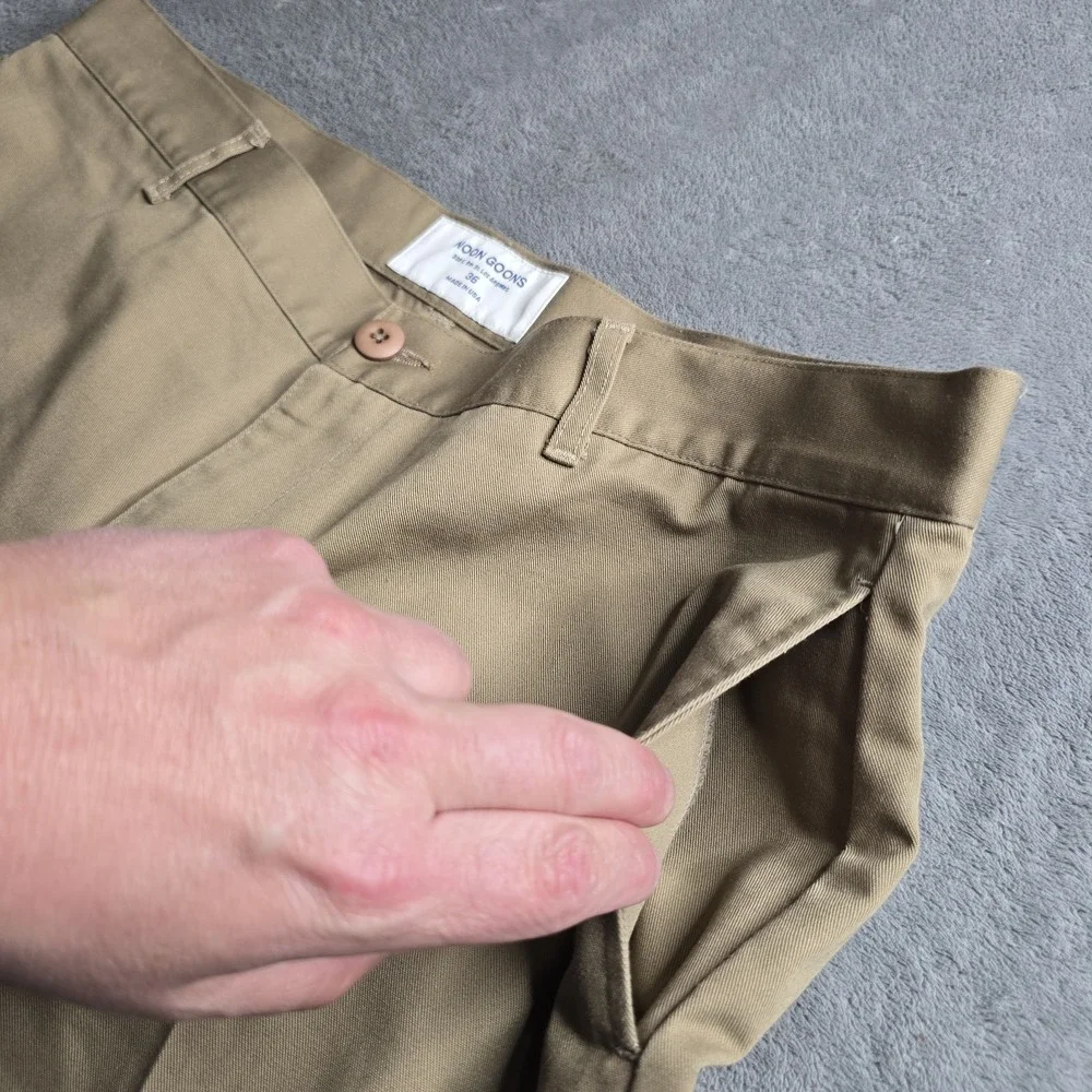 Noon Goons Pants Mens 36x34 (38) Khaki Tan Casual Club Trousers Creased USA Made